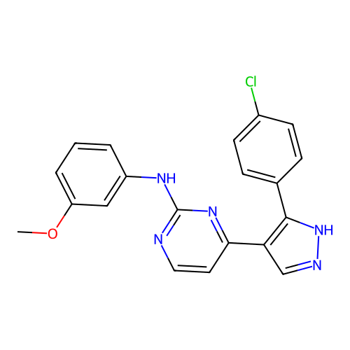 4-[5-(4-chlorophenyl)-1H-pyrazol-4-yl]-N-(3-methoxyphenyl)pyrimidin-2-amine structure