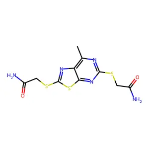 2-[[2-(2-amino-2-oxoethyl)sulfanyl-7-methyl-[1,3]thiazolo[5,4-d]pyrimidin-5-yl]sulfanyl]acetamide structure