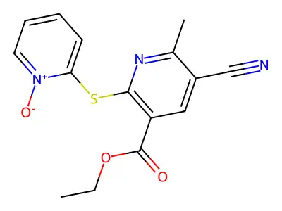 2-{[5-Cyano-3-(ethoxycarbonyl)-6-methylpyridin-2-yl]thio}pyridinium-1-olate structure
