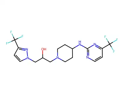 1-[3-(trifluoromethyl)-1H-pyrazol-1-yl]-3-(4-{[4-(trifluoromethyl)pyrimidin-2-yl]amino}piperidino)propan-2-ol structure