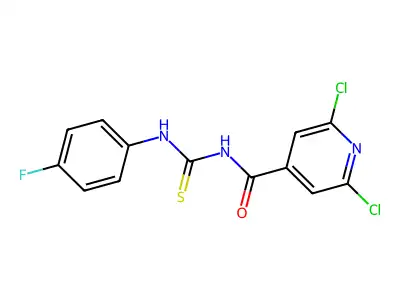 N-(2,6-dichloroisonicotinoyl)-N'-(4-fluorophenyl)thiourea structure
