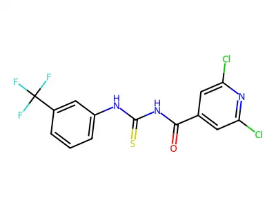 N-(2,6-dichloroisonicotinoyl)-N'-[3-(trifluoromethyl)phenyl]thiourea structure