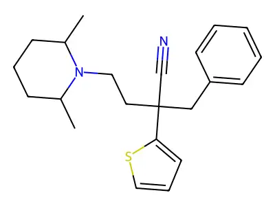 2-Benzyl-4-(2,6-dimethylpiperidin-1-yl)-2-(thiophen-2-yl)butanenitrile structure