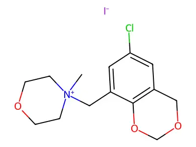 4-[(6-chloro-4H-1,3-benzodioxin-8-yl)methyl]-4-methyl-1,4-oxazinan-4-ium iodide structure