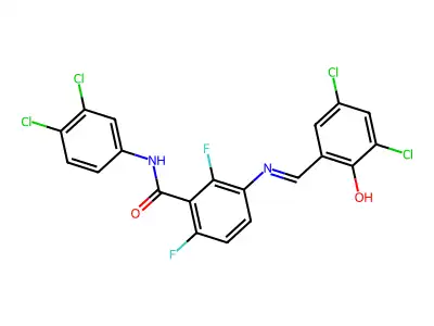 3-{[(3,5-dichloro-2-hydroxyphenyl)methylene]amino}-N-(3,4-dichlorophenyl)-2,6-difluorobenzamide structure