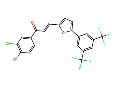 1-(3,4-dichlorophenyl)-3-{5-[3,5-di(trifluoromethyl)phenyl]-2-furyl}prop-2-en-1-one structure