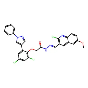 N'-[(2-chloro-6-methoxyquinolin-3-yl)methylidene]-2-[2,4-dichloro-6-(1-phenyl-1H-pyrazol-4-yl)phenoxy]acetohydrazide structure
