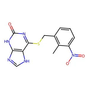 6-[(2-methyl-3-nitro-phenyl)methylsulfanyl]-9H-purin-2-ol structure