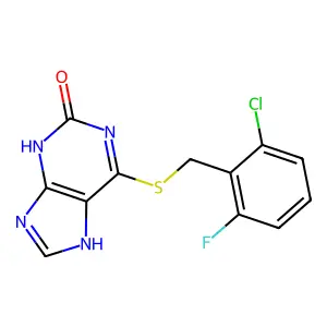 6-[(2-chloro-6-fluoro-phenyl)methylsulfanyl]-9H-purin-2-ol structure