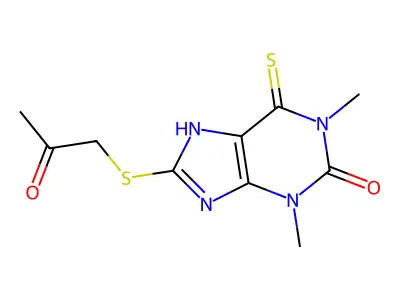 1,3,6,9-Tetrahydro-1,3-dimethyl-8-((2-oxopropyl)thio)-6-thioxo-2H-purin-2-one structure