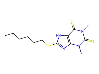 8-(Hexylthio)-3,9-dihydro-1,3-dimethyl-1H-purine-2,6-dithione structure