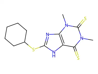 8-cyclohexylsulfanyl-1,3-dimethyl-7H-purine-2,6-dithione structure