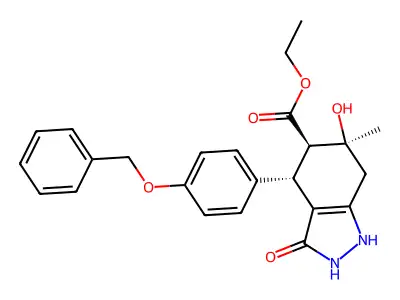 2H-Indazole-5-carboxylic acid, 4,5,6,7-tetrahydro-, 3,6-dihydroxy-6-methyl-4-(4-(phenylmethoxy)phenyl)-, ethyl ester, (4-alpha,5-beta,6-alpha)- structure