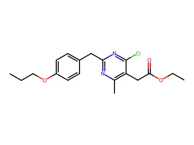 5-Pyrimidineacetic acid, 4-chloro-6-methyl-2-(p-propoxybenzyl)-, ethyl ester structure