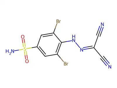 (2,6-Dibromo-4-sulfamoylphenyl)carbonohydrazonoyl dicyanide structure