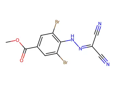 Benzoic acid, 3,5-dibromo-4-((dicyanomethylene)hydrazino)- structure