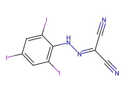 Propanedinitrile, ((2,4,6-triiodophenyl)hydrazono)- structure