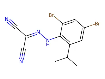 Propanedinitrile, ((2,4-dibromo-6-(1-methylethyl)phenyl)hydrazono)- structure