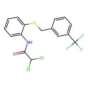 N1-(2-{[3-(trifluoromethyl)benzyl]thio}phenyl)-2,2-dichloroacetamide structure