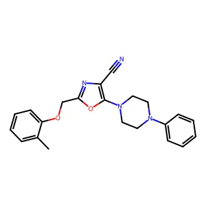 2-[(2-methylphenoxy)methyl]-5-(4-phenylpiperazin-1-yl)-1,3-oxazole-4-carbonitrile structure