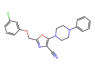 2-[(3-chlorophenoxy)methyl]-5-(4-phenyl-1-piperazinyl)-1,3-oxazole-4-carbonitrile structure