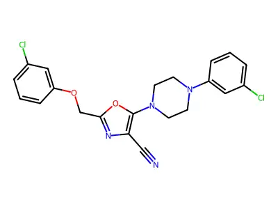 2-[(3-chlorophenoxy)methyl]-5-[4-(3-chlorophenyl)-1-piperazinyl]-1,3-oxazole-4-carbonitrile structure