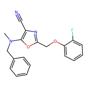 5-[Benzyl(methyl)amino]-2-[(2-fluorophenoxy)methyl]-1,3-oxazole-4-carbonitrile structure