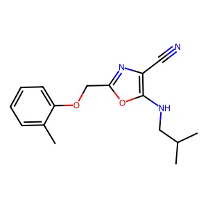2-[(2-Methylphenoxy)methyl]-5-(2-methylpropylamino)-1,3-oxazole-4-carbonitrile structure