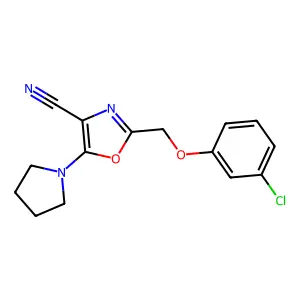 2-[(3-Chlorophenoxy)methyl]-5-pyrrolidin-1-yl-1,3-oxazole-4-carbonitrile structure