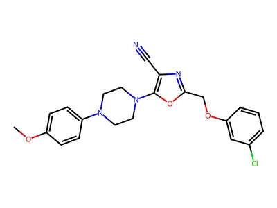 2-[(3-chlorophenoxy)methyl]-5-[4-(4-methoxyphenyl)piperazin-1-yl]-1,3-oxazole-4-carbonitrile structure