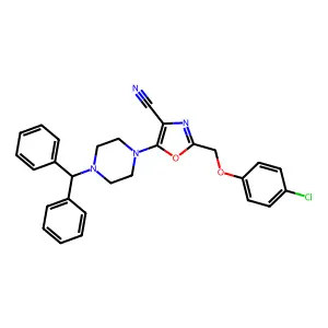 5-(4-benzhydrylpiperazin-1-yl)-2-[(4-chlorophenoxy)methyl]-1,3-oxazole-4-carbonitrile structure