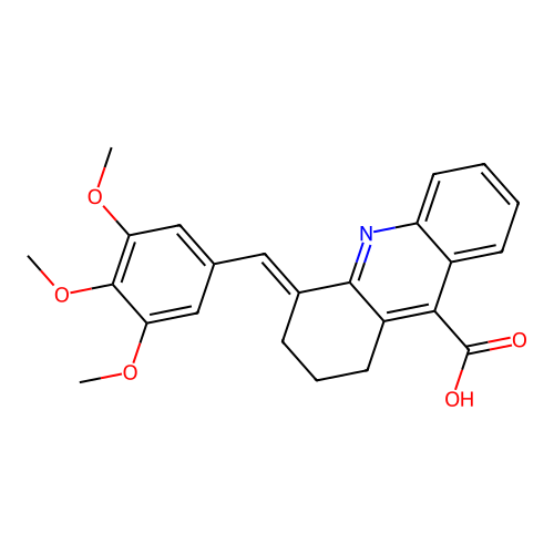 4-[(3,4,5-trimethoxyphenyl)methylidene]-1,2,3,4-tetrahydroacridine-9-carboxylic acid structure