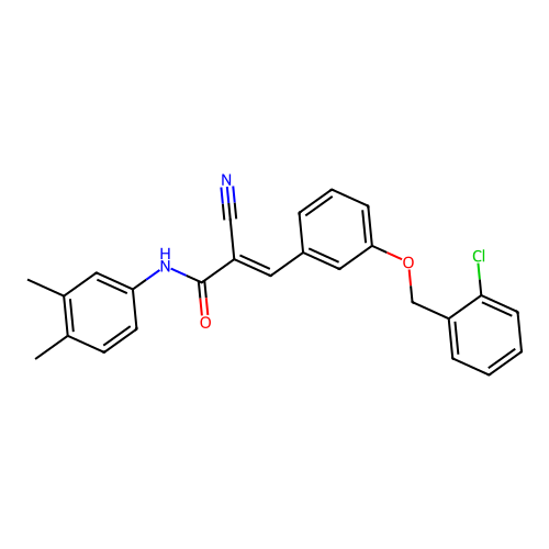 (E)-3-[3-[(2-chlorophenyl)methoxy]phenyl]-2-cyano-N-(3,4-dimethylphenyl)prop-2-enamide structure