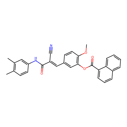 [5-[(E)-2-cyano-3-(3,4-dimethylanilino)-3-oxoprop-1-enyl]-2-methoxyphenyl] naphthalene-1-carboxylate structure
