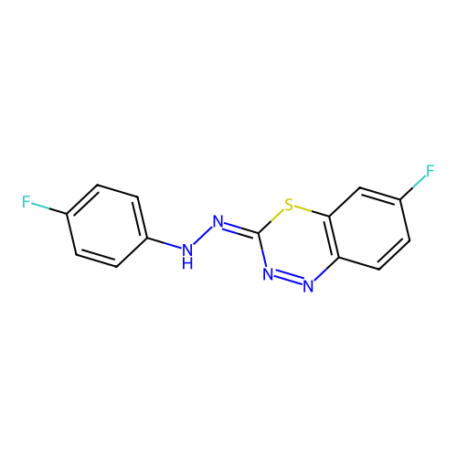 4-fluoro-N-[(E)-(6-fluoro-4,1,2-benzothiadiazin-3-ylidene)amino]aniline structure