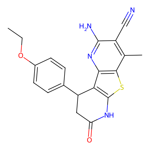 2-amino-9-(4-ethoxyphenyl)-4-methyl-7-oxo-6,7,8,9-tetrahydrothieno[2,3-b:4,5-b']dipyridine-3-carbonitrile structure