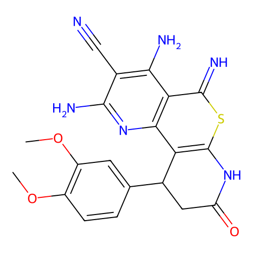 2,4-diamino-10-(3,4-dimethoxyphenyl)-5-imino-8-oxo-7,8,9,10-tetrahydro-5H-thiopyrano[2,3-b:4,5-b']dipyridine-3-carbonitrile structure