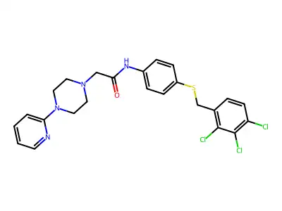 2-(4-pyridin-2-ylpiperazin-1-yl)-N-[4-[(2,3,4-trichlorophenyl)methylsulfanyl]phenyl]acetamide structure