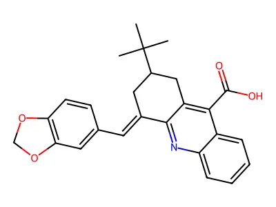 4-(1,3-Dioxaindan-5-ylmethylidene)-2-tert-butyl-1,2,3,4-tetrahydroacridine-9-carboxylic acid structure