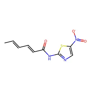 N-(5-nitro-1,3-thiazol-2-yl)hexa-2,4-dienamide structure