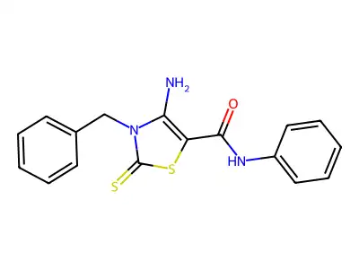 5-Thiazolecarboxamide, 2,3-dihydro-4-amino-N-phenyl-3-(phenylmethyl)-2-thioxo-, hydrate structure