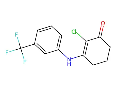 2-Chloro-3-((3-(trifluoromethyl)phenyl)amino)cyclohex-2-EN-1-one structure