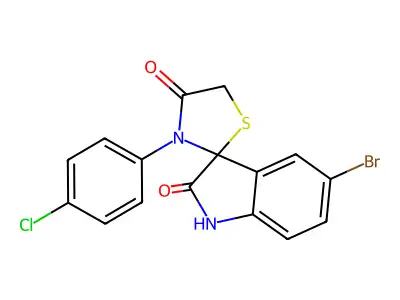 5'-bromo-3-(4-chlorophenyl)spiro[1,3-thiazolidine-2,3'-1H-indole]-2',4-dione structure