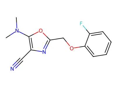 5-(Dimethylamino)-2-[(2-fluorophenoxy)methyl]-1,3-oxazole-4-carbonitrile structure