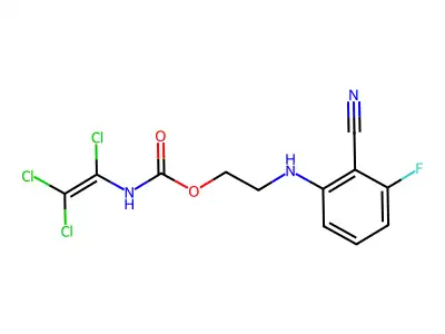 2-(2-cyano-3-fluoroanilino)ethyl N-(1,2,2-trichlorovinyl)carbamate structure