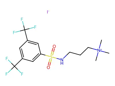 3-({[3,5-bis(trifluoromethyl)phenyl]sulphonyl}amino)-N,N,N-trimethylpropan-1-aminium iodide structure