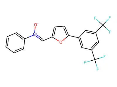 ({5-[3,5-Di(trifluoromethyl)phenyl]-2-furyl}methylidene)(phenyl)ammoniumolate structure