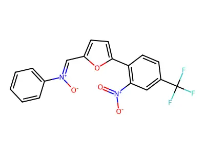 ({5-[2-nitro-4-(trifluoromethyl)phenyl]-2-furyl}methylene)(phenyl)ammoniumolate structure