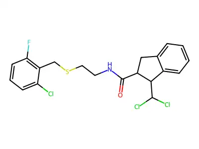 N2-{2-[(2-chloro-6-fluorobenzyl)thio]ethyl}-1-(dichloromethyl)indane-2-carboxamide structure
