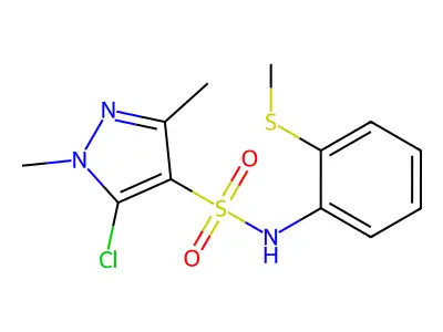 5-chloro-1,3-dimethyl-N-(2-methylsulfanylphenyl)pyrazole-4-sulfonamide structure